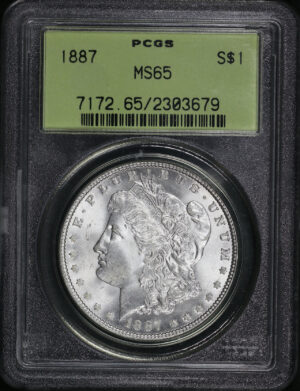 Obverse of this 1887 Morgan Dollar PCGS MS-65 Old Green Holder