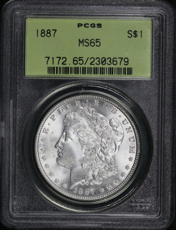 Obverse of this 1887 Morgan Dollar PCGS MS-65 Old Green Holder