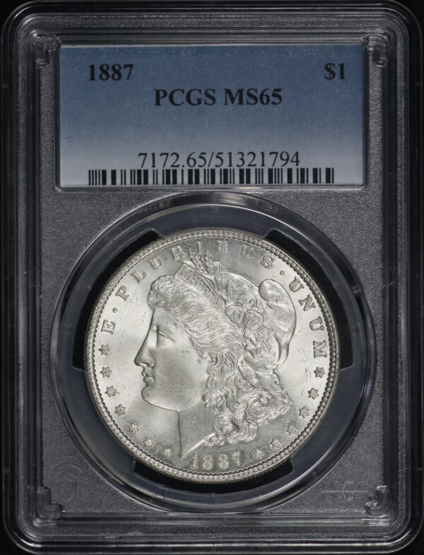 Obverse of this 1887 Morgan Dollar PCGS MS-65