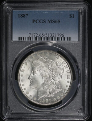 Obverse of this 1887 Morgan Dollar PCGS MS-65
