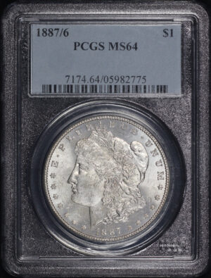 Obverse of this 1887/6 Morgan Dollar PCGS MS-64