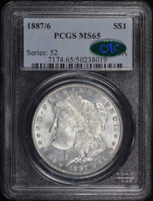 Obverse of this 1887/6 Morgan Dollar Overdate PCGS MS-65 CAC