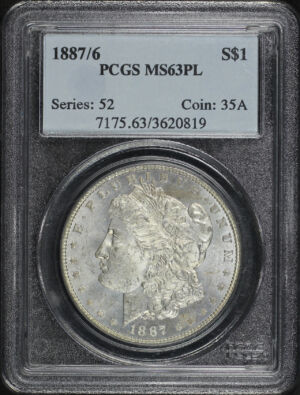 Obverse of this 1887/6 Morgan Dollar PCGS MS-63 PL
