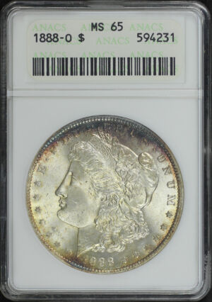 Obverse of this 1888-O Morgan Dollar ANACS MS-65