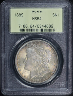 Obverse of this 1889 Morgan Dollar PCGS MS-64 Old Green Holder
