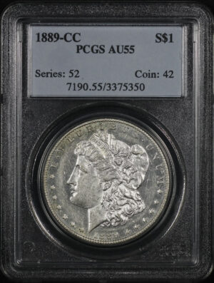 Obverse of this 1889-CC Morgan Dollar PCGS AU-55