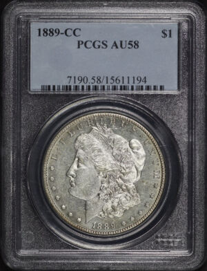 Obverse of this 1889-CC Morgan Dollar PCGS AU-58
