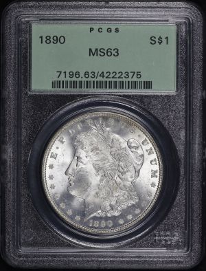 Obverse of this 1890 Morgan Dollar PCGS MS-63 Old Green Holder