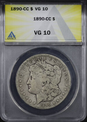 Obverse of this 1890-CC Morgan Dollar ANACS VG-10