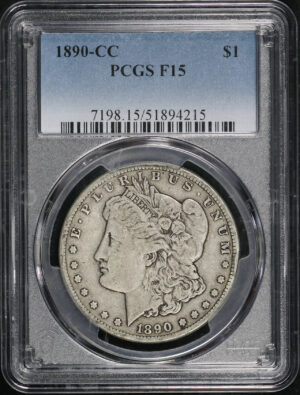 Obverse of this 1890-CC Morgan Dollar PCGS F-15