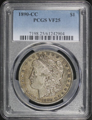 Obverse of this 1890-CC Morgan Dollar PCGS VF-25