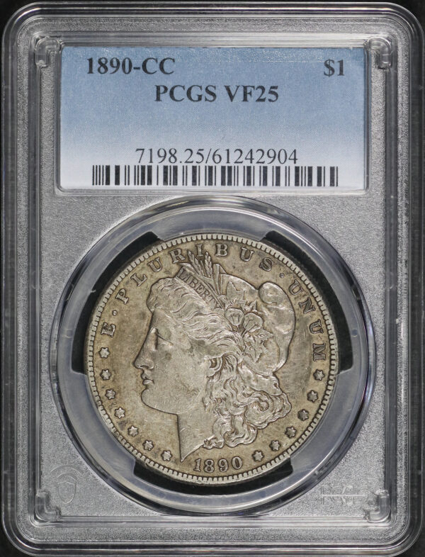 Obverse of this 1890-CC Morgan Dollar PCGS VF-25