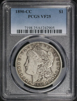 Obverse of this 1890-CC Morgan Dollar PCGS VF-25