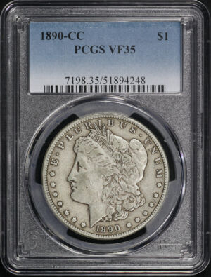 Obverse of this 1890-CC Morgan Dollar PCGS VF-35