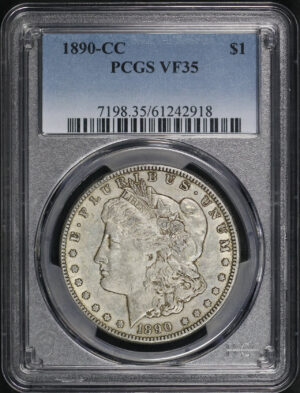 Obverse of this 1890-CC Morgan Dollar PCGS VF-35