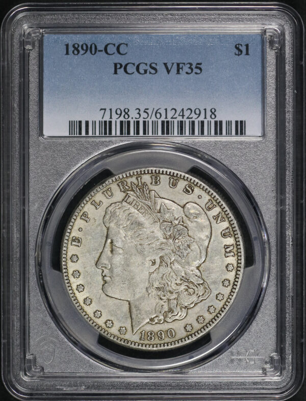 Obverse of this 1890-CC Morgan Dollar PCGS VF-35
