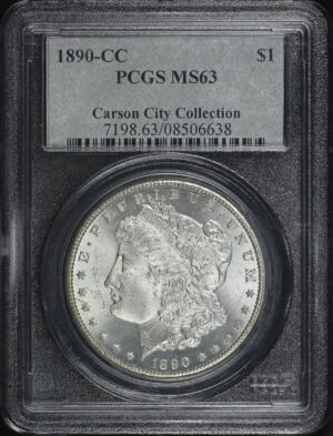 Obverse of this 1890-CC Morgan Dollar PCGS MS-63 Carson City Collection Label