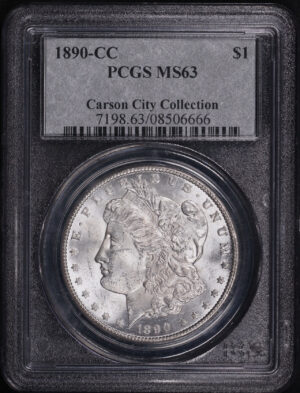 Obverse of this 1890-CC Morgan Dollar PCGS MS-63 Carson City Collection