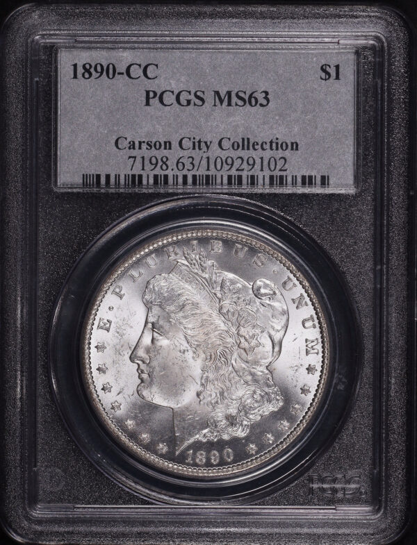 Obverse of this 1890-CC Morgan Dollar PCGS MS-63 Carson City Collection Label