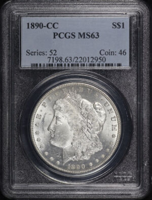 Obverse of this 1890-CC Morgan Dollar PCGS MS-63