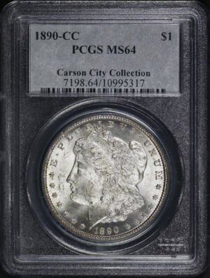 Obverse of this 1890-CC Morgan Dollar PCGS MS-64 Carson City Collection Label