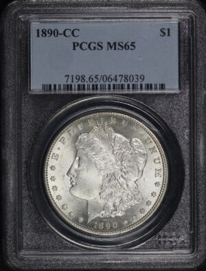 Obverse of this 1890-CC Morgan Dollar PCGS MS-65