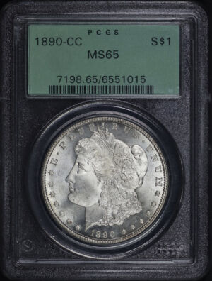 Obverse of this 1890-CC Morgan Dollar PCGS MS-65 Old Green Holder