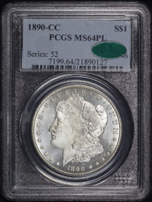 Obverse of this 1890-CC Morgan Dollar PCGS MS-64 PL CAC
