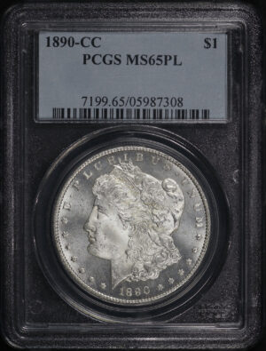 Obverse of this 1890-CC Morgan Dollar PCGS MS-65 PL