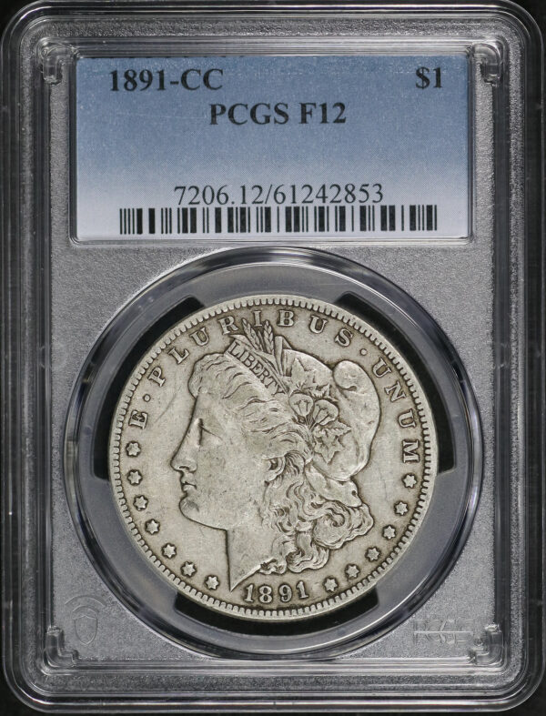Obverse of this 1891-CC Morgan Dollar PCGS F-12