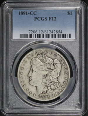 Obverse of this 1891-CC Morgan Dollar PCGS F-12