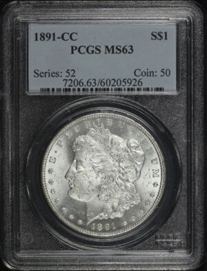 Obverse of this 1891-CC Morgan Dollar PCGS MS-63