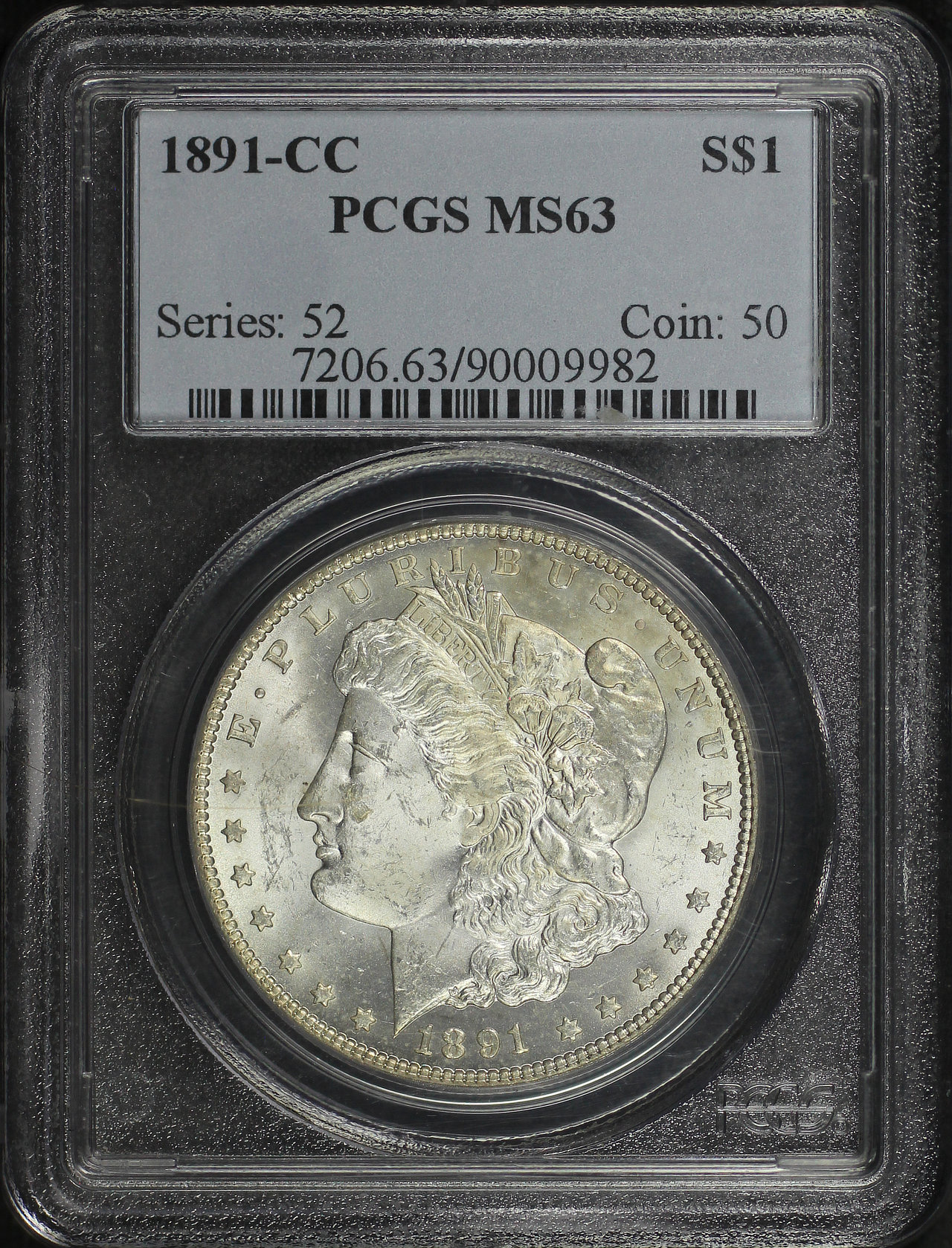 Obverse of this 1891-CC Morgan Dollar PCGS MS-63