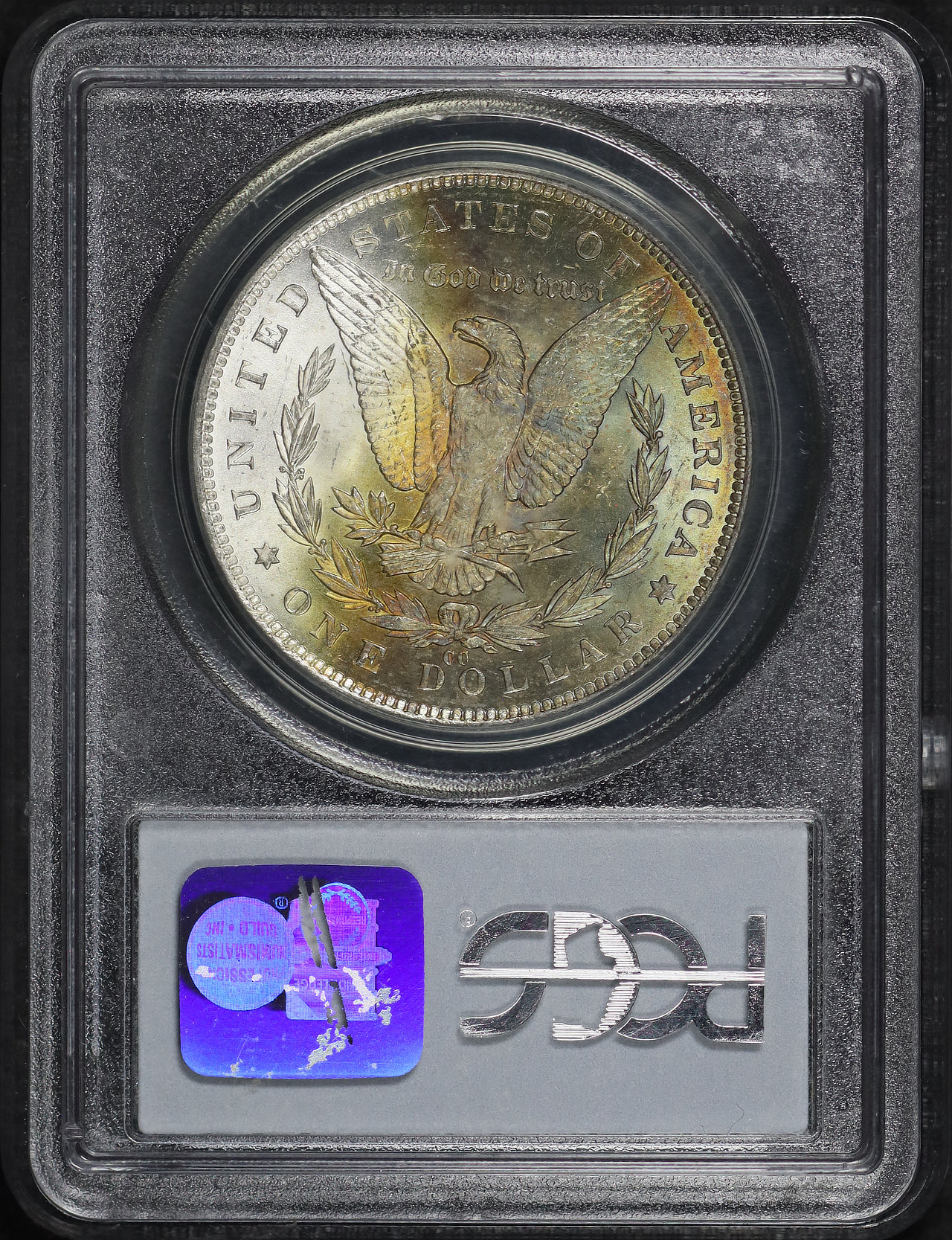 Reverse of this 1891-CC Morgan Dollar PCGS MS-64 Reverse Rainbow Toning