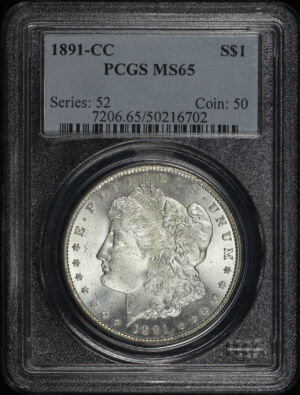 Obverse of this 1891-CC Morgan Dollar PCGS MS-65
