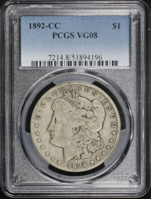 Obverse of this 1892-CC Morgan Dollar PCGS VG-08