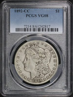 Obverse of this 1892-CC Morgan Dollar PCGS VG-08