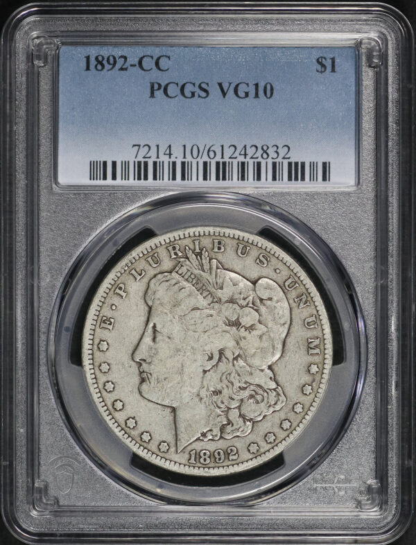 Obverse of this 1892-CC Morgan Dollar PCGS VG-10