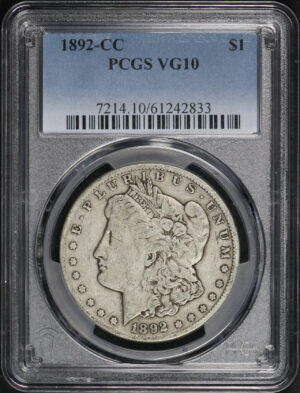Obverse of this 1892-CC Morgan Dollar PCGS VG-10