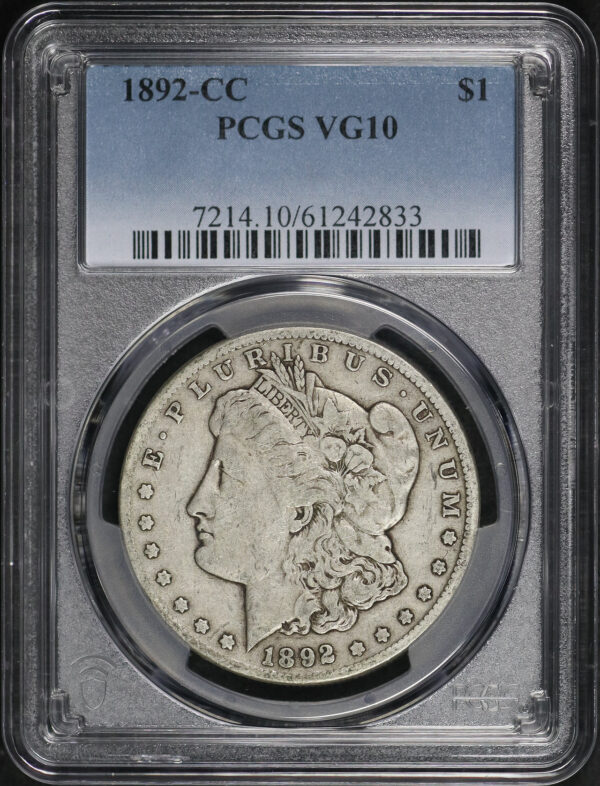 Obverse of this 1892-CC Morgan Dollar PCGS VG-10