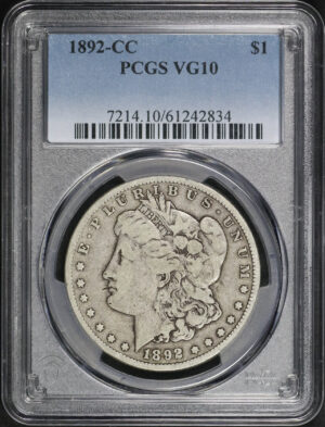 Obverse of this 1892-CC Morgan Dollar PCGS VG-10
