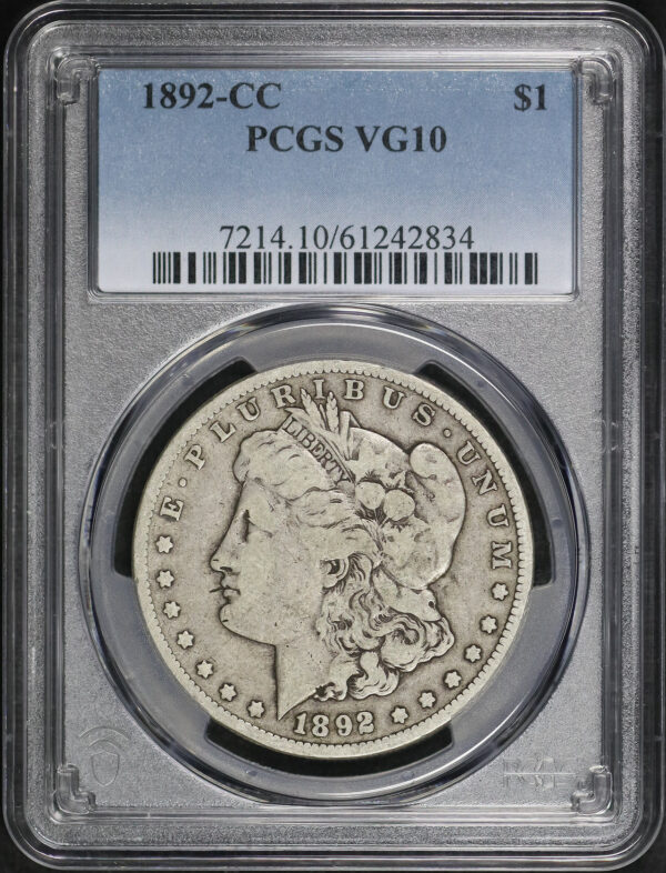 Obverse of this 1892-CC Morgan Dollar PCGS VG-10