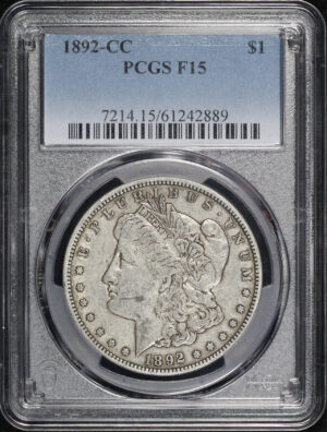 Obverse of this 1892-CC Morgan Dollar PCGS F-15
