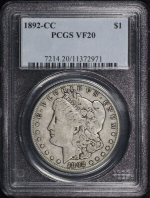 Obverse of this 1892-CC Morgan Dollar PCGS VF-20
