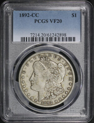 Obverse of this 1892-CC Morgan Dollar PCGS VF-20