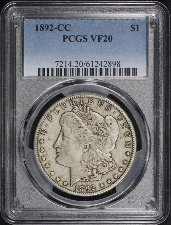 Obverse of this 1892-CC Morgan Dollar PCGS VF-20