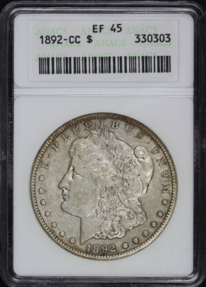 Obverse of this 1892-CC Morgan Dollar ANACS EF-45 First Generation Holder