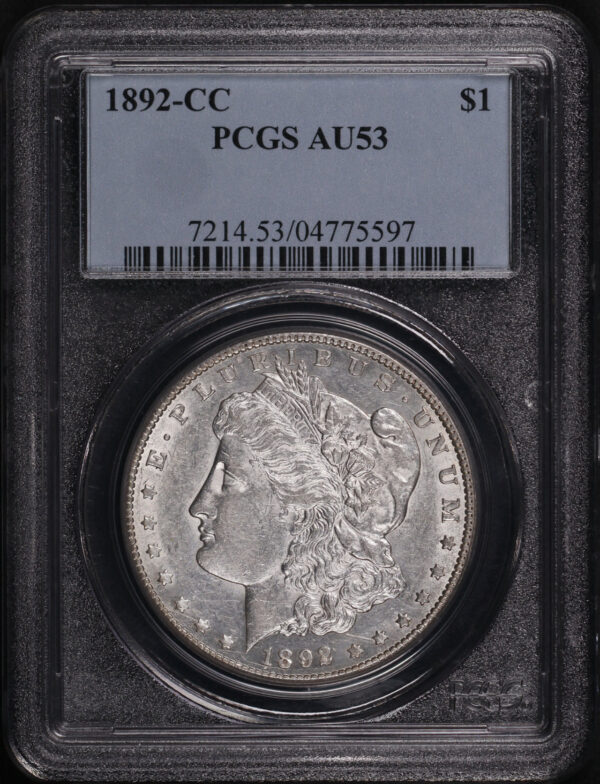 Obverse of this 1892-CC Morgan Dollar PCGS AU-53