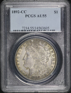 Obverse of this 1892-CC Morgan Dollar PCGS AU-55