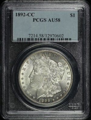 Obverse of this 1892-CC Morgan Dollar PCGS AU-58